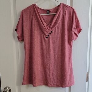 SHEIN Pink Short Sleeve Top with Button Detail